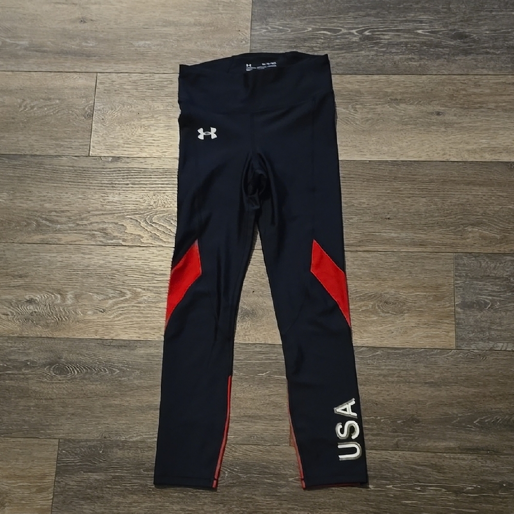 Under Armour Women's Small Black and Red USA Athletic Leggings Pants